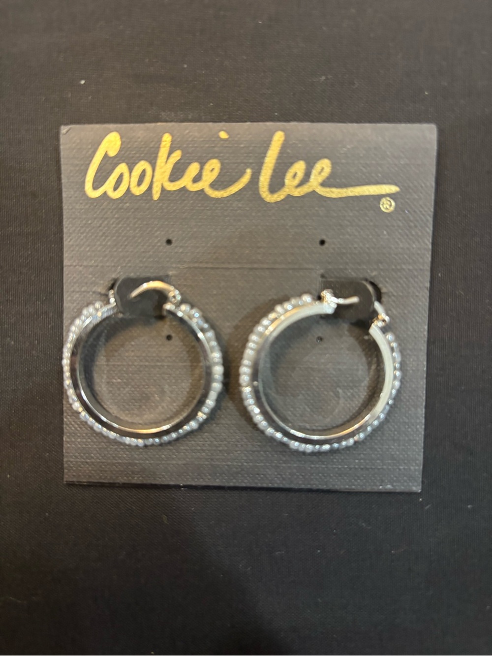 Cookie Lee Silver Rhinestone Hoop Earrings